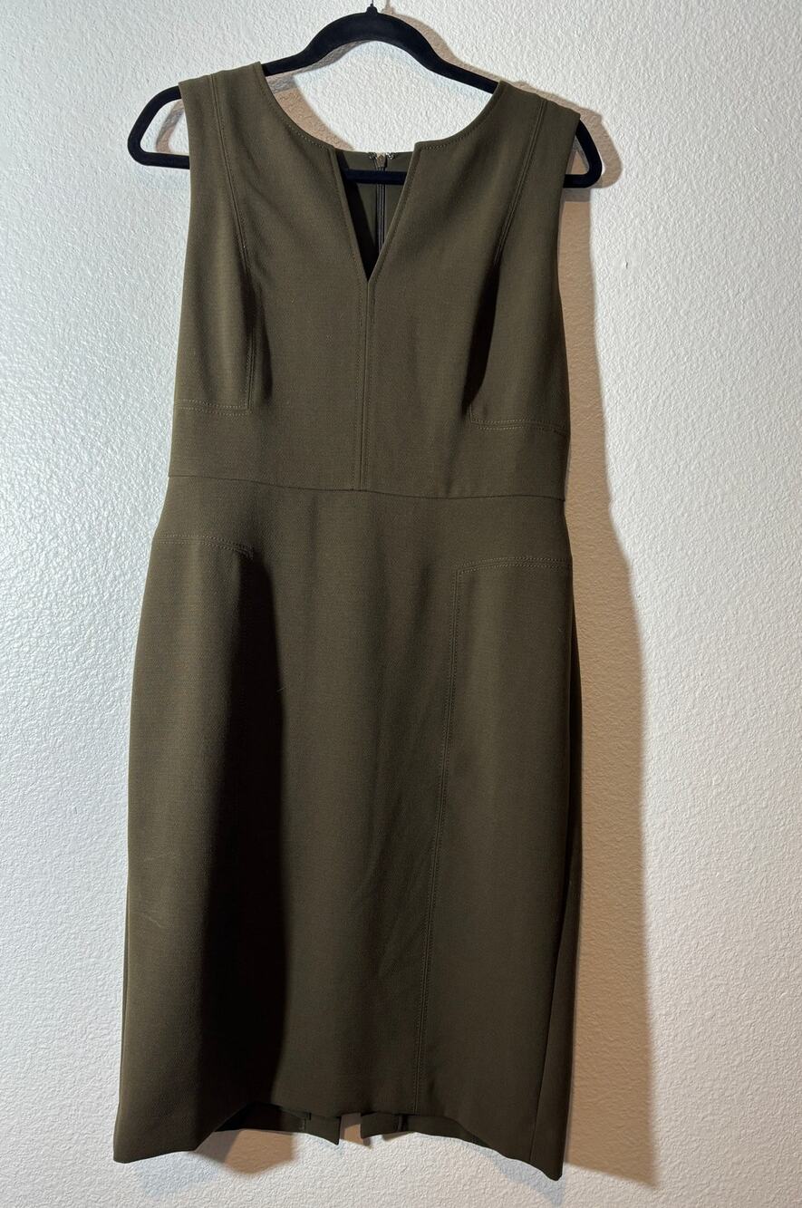 Ann Taylor Size 6 Green Sleeveless Sheath Midi Dress Ponte Knit Split V-Neck